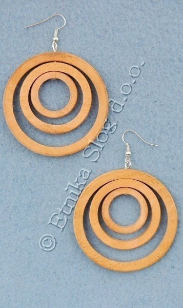 ORECCHINI IN LEGNO NATURALE, A 3 CERCHI.DIAM