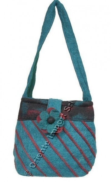 BORSA IN LANA COTTA BOMBATA CON RIGHE DIAGONALI E