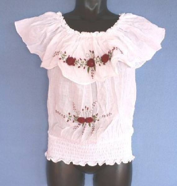 TOP COTONE CON MANICA VOLAN E RICAMI FLOREALI. br