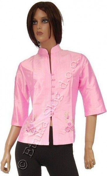 CAMICIA IN SETA CON MANICHE TREQUARTI E RICAMI. DI