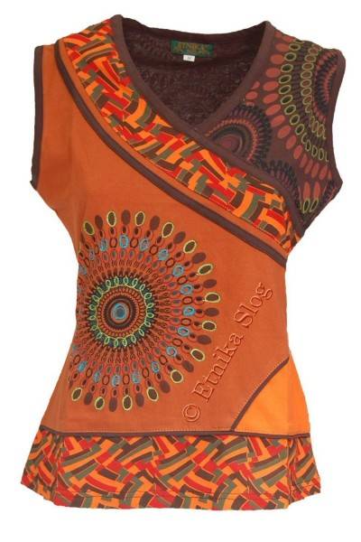 TOP IN COTONE LEGGERO CON STAMPE E RICAMO, SCOLLO