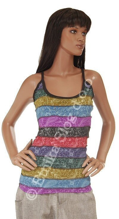TOP IN COTONE CON SPALLINE STRETTE A RIGHE RICUCIT TOP IN COTONE CON SPALLINE STRETTE A RIGHE RICUCIT