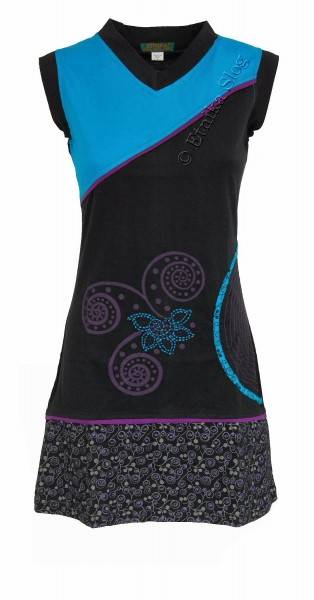 VESTITO IN COTONE SENZA MANICHE, CON STAMPE E RICA