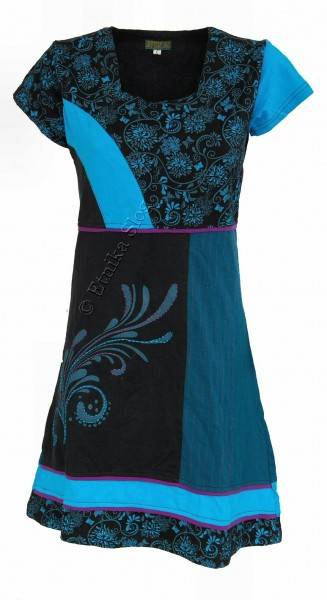 VESTITO IN COTONE CON MANICHE CORTE, SCOLLO QUADRO