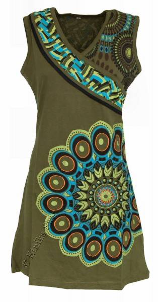 VESTITO IN COTONE SENZA MANICA, CON STAMPE E RICAM