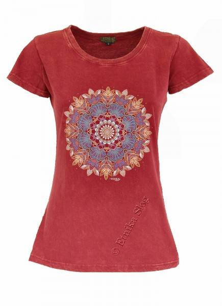 T-SHIRT DONNA IN COTONE STONEWASHED CON STAMPAbr