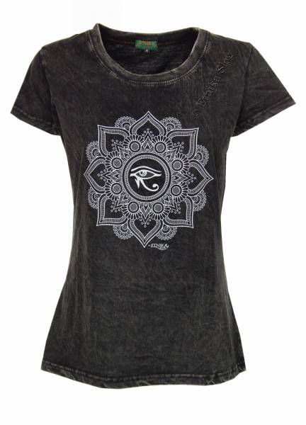 T-SHIRT DONNA IN COTONE STONEWASHED CON STAMPAbr