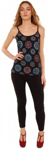 TOP MAGLIA CANOTTA IN COTONE STAMPATO E RICAMI.br