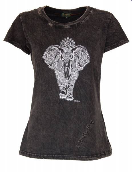T-SHIRT DONNA IN COTONE STONEWASHED CON STAMPAbr