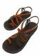 SANDALI SIMILPELLE, CORDONCINI COLORE ARANCIO/VERD