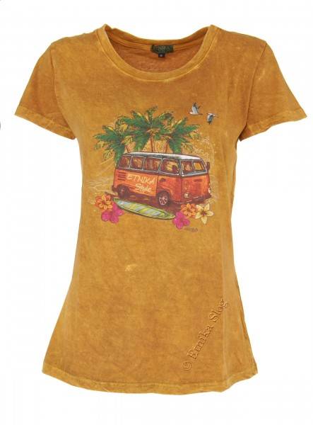 T-SHIRT DONNA IN COTONE STONEWASHED CON STAMPAbr