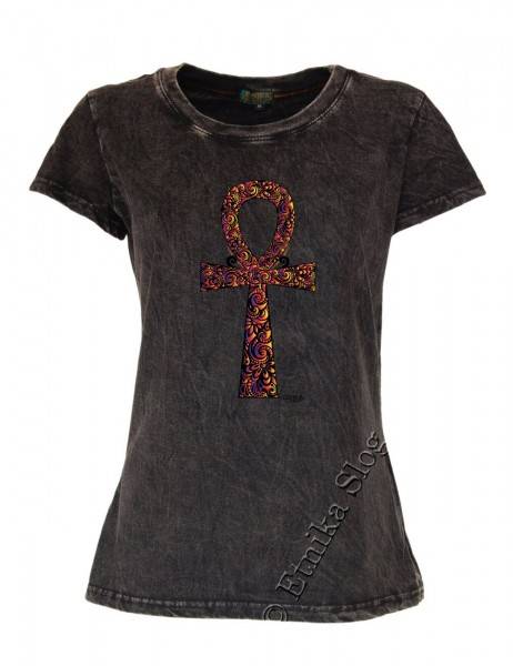 T-SHIRT DONNA IN COTONE STONEWASHED CON STAMPAbr