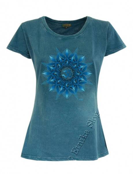 T-SHIRT DONNA IN COTONE STONEWASHED CON STAMPAbr