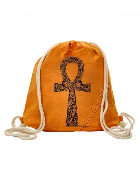 ZAINO SACCO IN COTONE STONE WASHED CON&nbsp;STAMPA ANKH