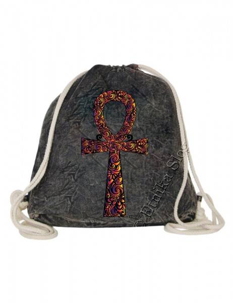 ZAINO SACCO IN COTONE STONE WASHED CON&nbsp;STAMPA ANKH