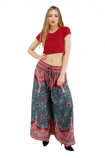 PANTALONE IN VISCOSA STAMPATO CON COULISSE, LACCI