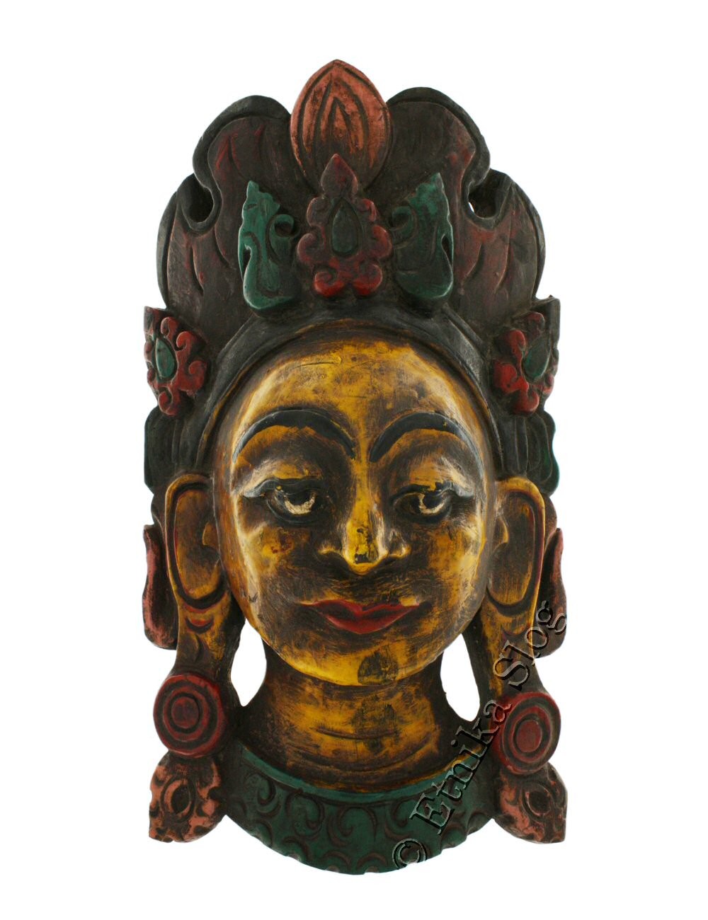 MASCHERA IN LEGNO NEPALESE INTAGLIATA E DIPINTA A MASCHERA IN LEGNO NEPALESE INTAGLIATA E DIPINTA A