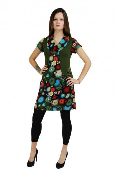 VESTITO MANICA CORTA IN TESSUTO CON ELASTAN, COLLO