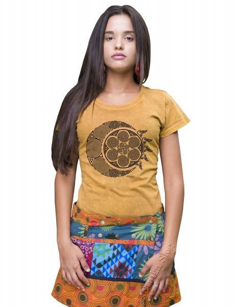 T-SHIRT DONNA IN COTONE STONEWASHED CON STAMPAbr