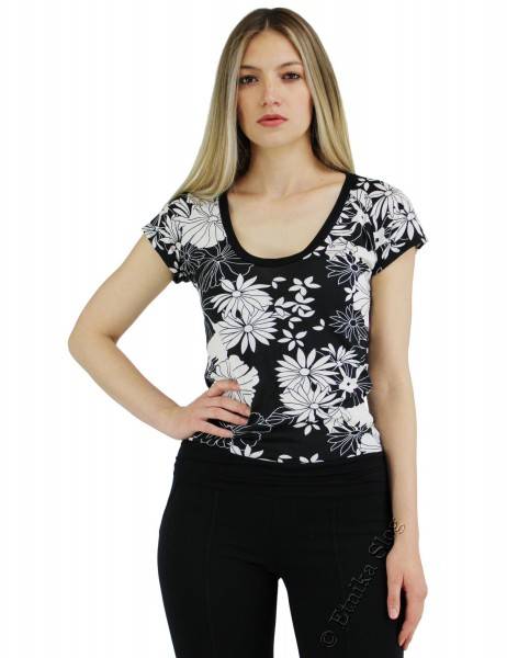 TOP MAGLINA IN COTONE E VISCOSA, CON MANICA CORTA,