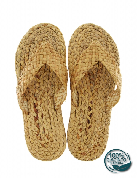 SANDALI PAGLIA IN GIACINTO D'ACQUA CON SUOLA IN GO