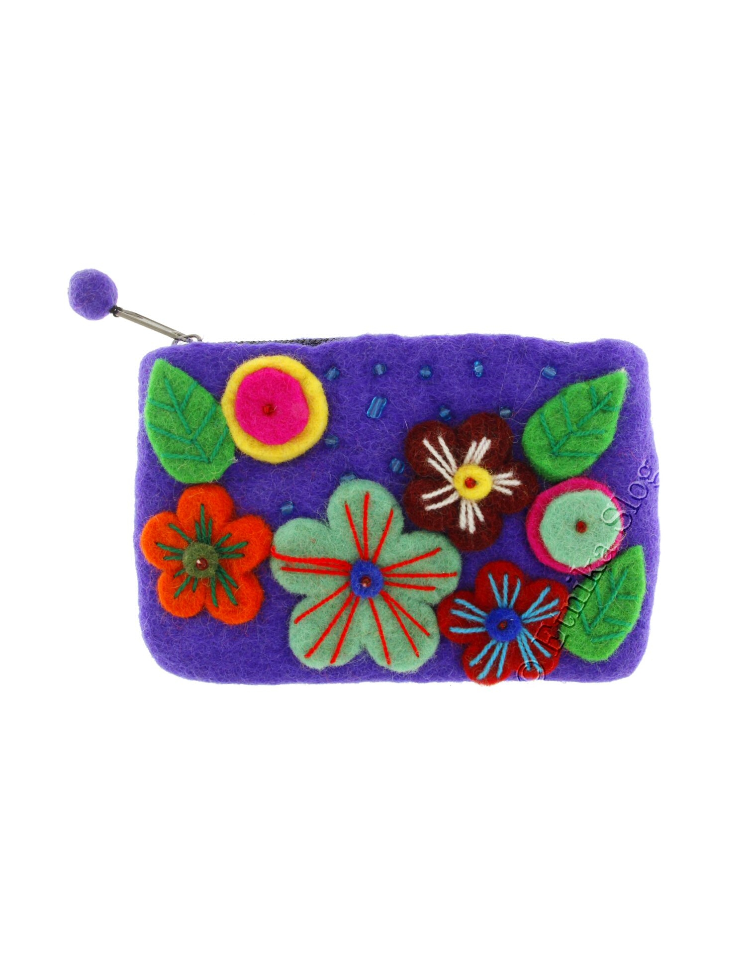 PORTAMONETE IN LANA COTTA RETTANGOLARE CON FIORI. PORTAMONETE IN LANA COTTA RETTANGOLARE CON FIORI.