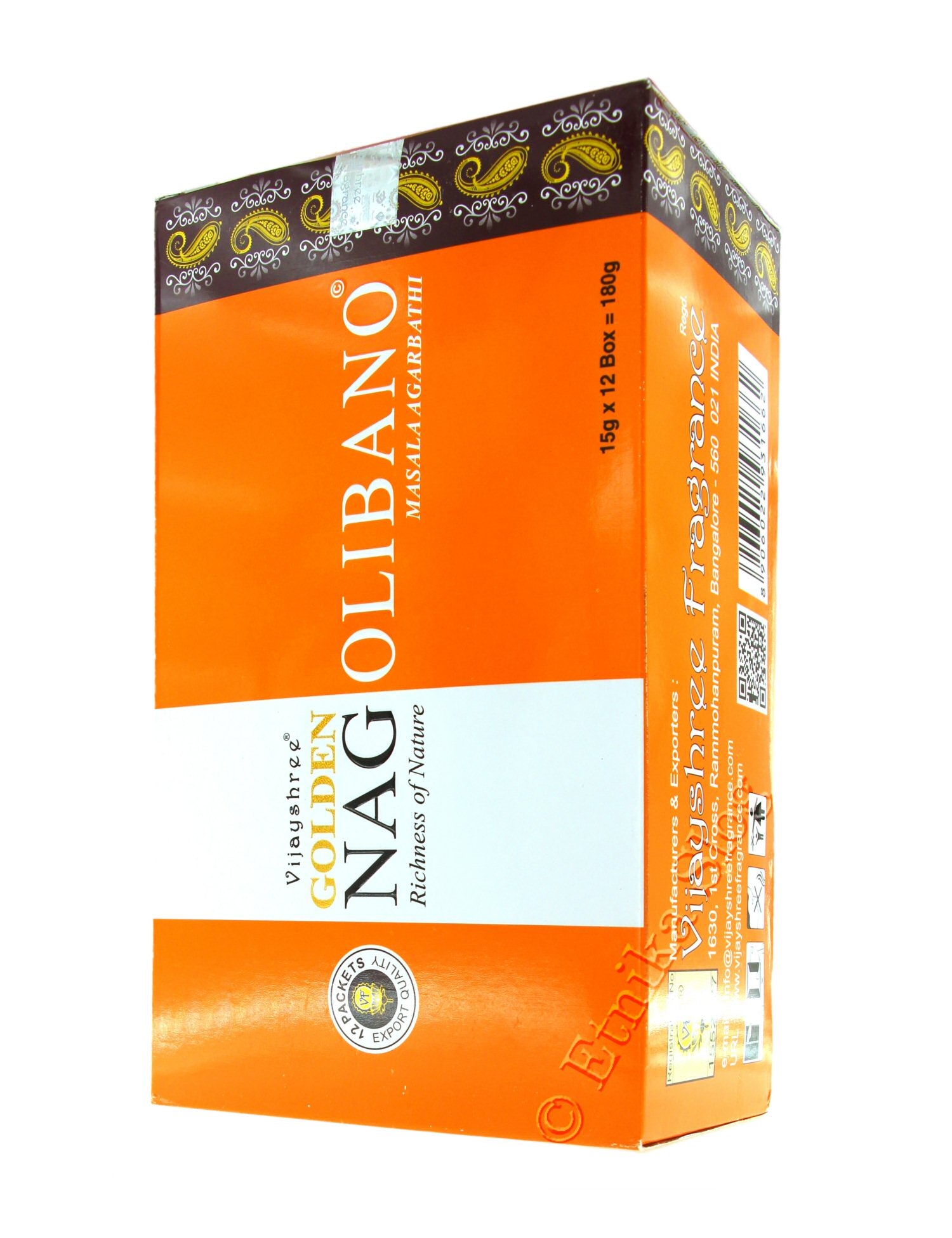 INCENSO VIJAYSHREE, FRAGRANZA GOLDEN NAG OLIBANO INCENSO VIJAYSHREE, FRAGRANZA GOLDEN NAG OLIBANO