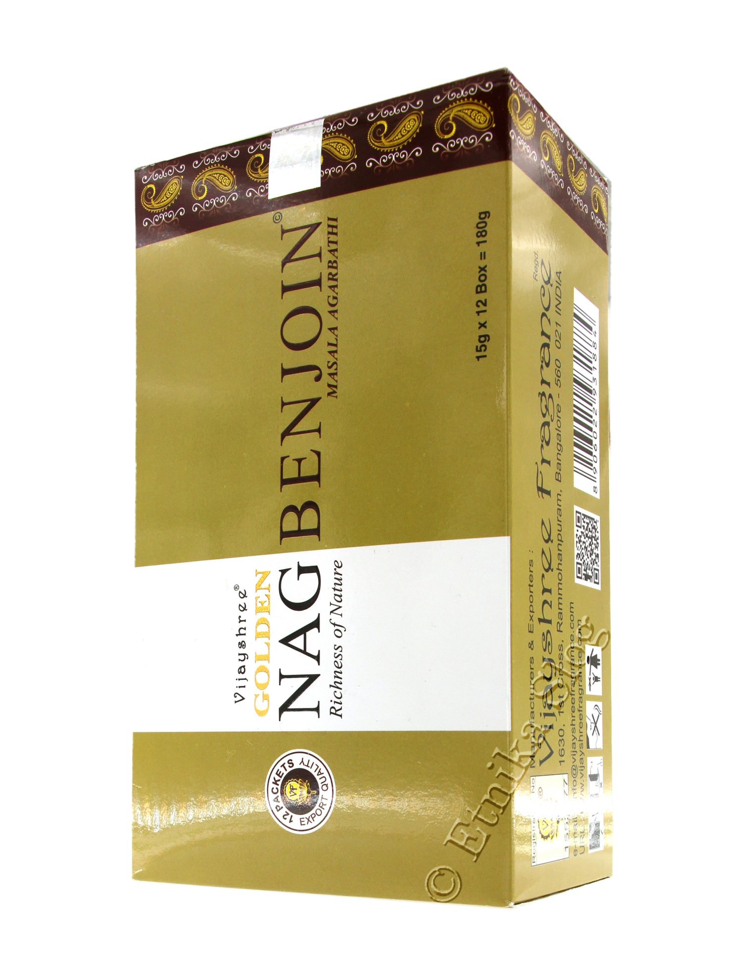 INCENSO VIJAYSHREE, FRAGRANZA GOLDEN NAG BENZOIN INCENSO VIJAYSHREE, FRAGRANZA GOLDEN NAG BENZOIN