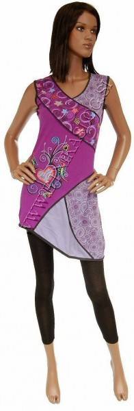 VESTITO IN COTONE SENZA MANICA, CON STAMPE E RICAM