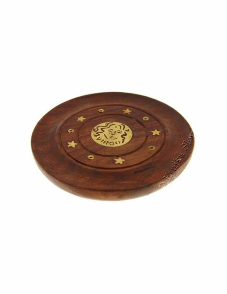 PORTA INCENSO LEGNO PIATTO TONDO INSERTI OTTONE.b