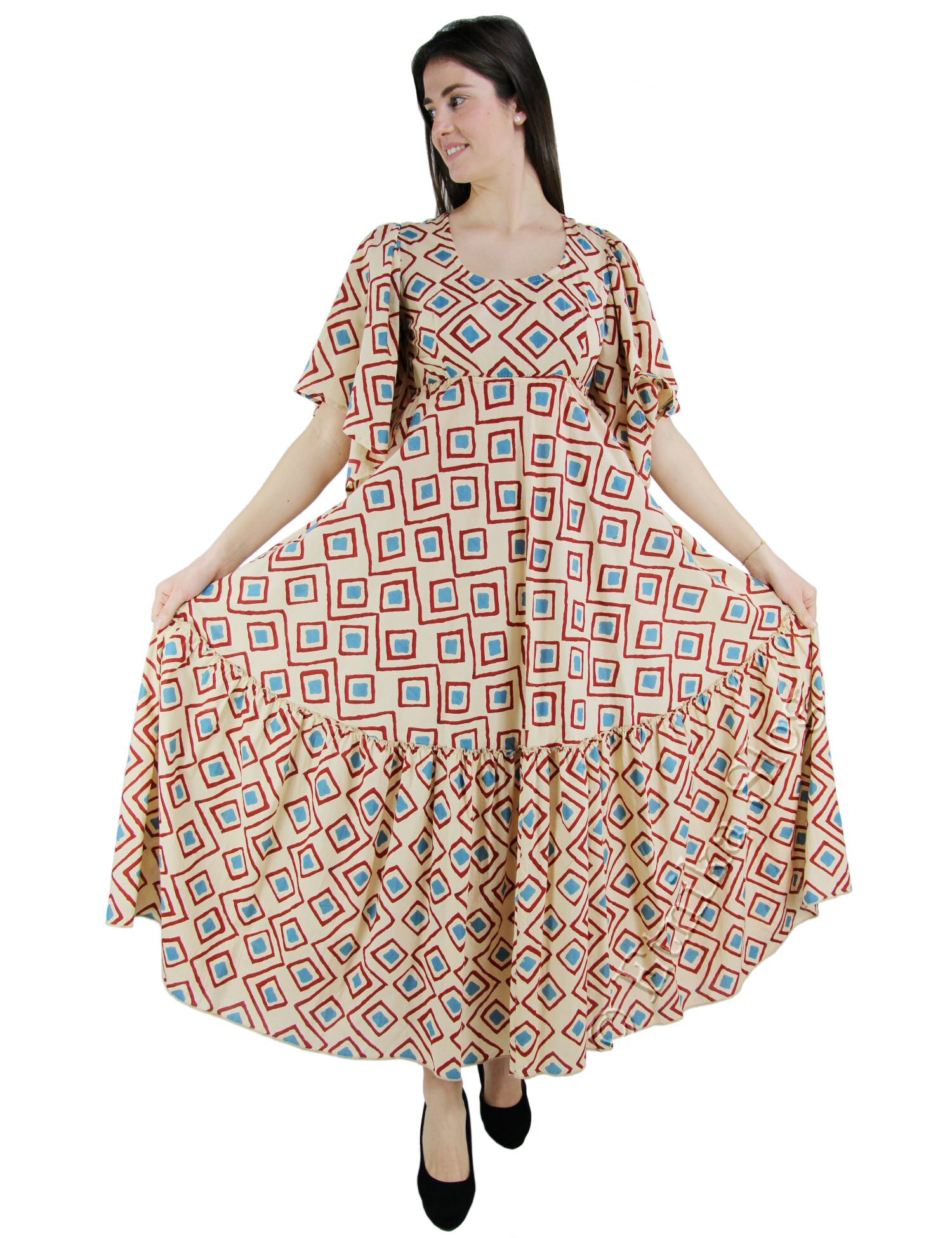 VESTITO LUNGO IN COTONE LEGGERO INDIANO.MEZZ VESTITO LUNGO IN COTONE LEGGERO INDIANO.MEZZ
