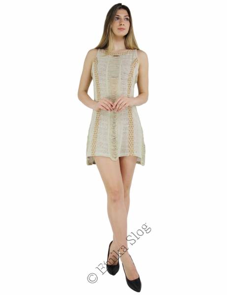 VESTITO CORTO&nbsp;IN COTONE&nbsp;ORGANICO GREZZO A RETE CON