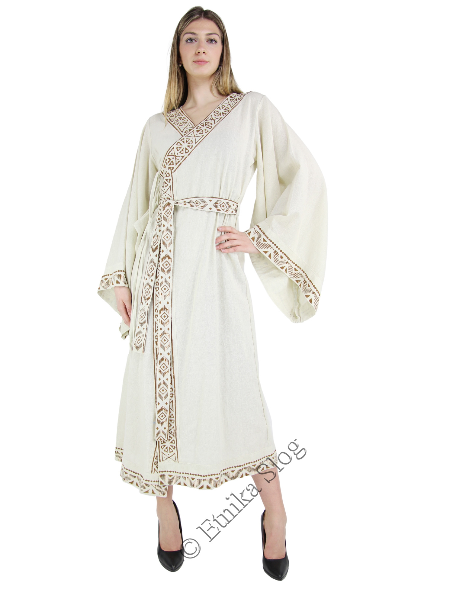 KIMONO LUNGO CON CINTURA IN COTONE ORGANICO GREZZO KIMONO LUNGO CON CINTURA IN COTONE ORGANICO GREZZO