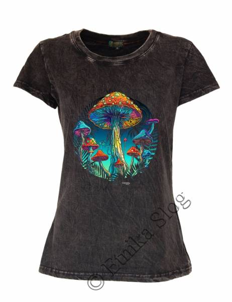 T-SHIRT DONNA IN COTONE STONEWASHED CON STAMPAbr