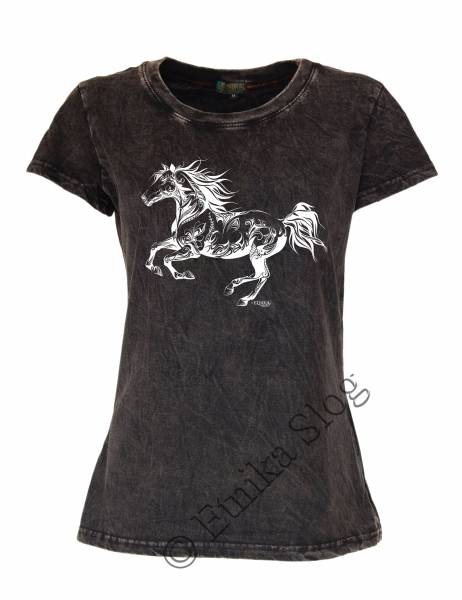 T-SHIRT DONNA IN COTONE STONEWASHED CON STAMPAbr