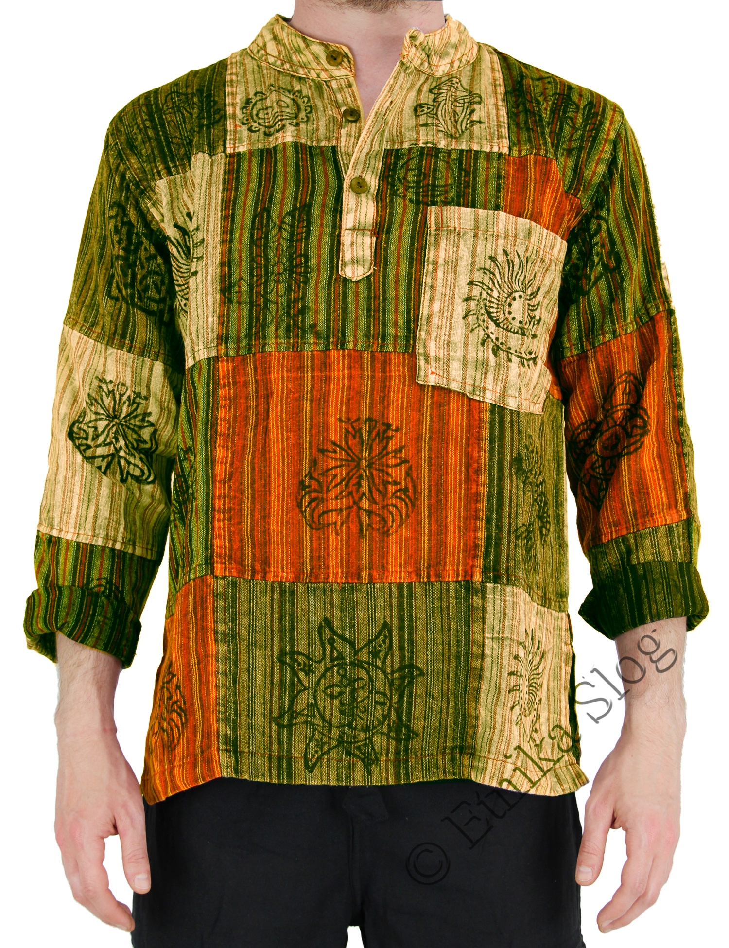 CAMICIA MANICA LUNGA IN COTONE STONE WASH CON STAM CAMICIA MANICA LUNGA IN COTONE STONE WASH CON STAM