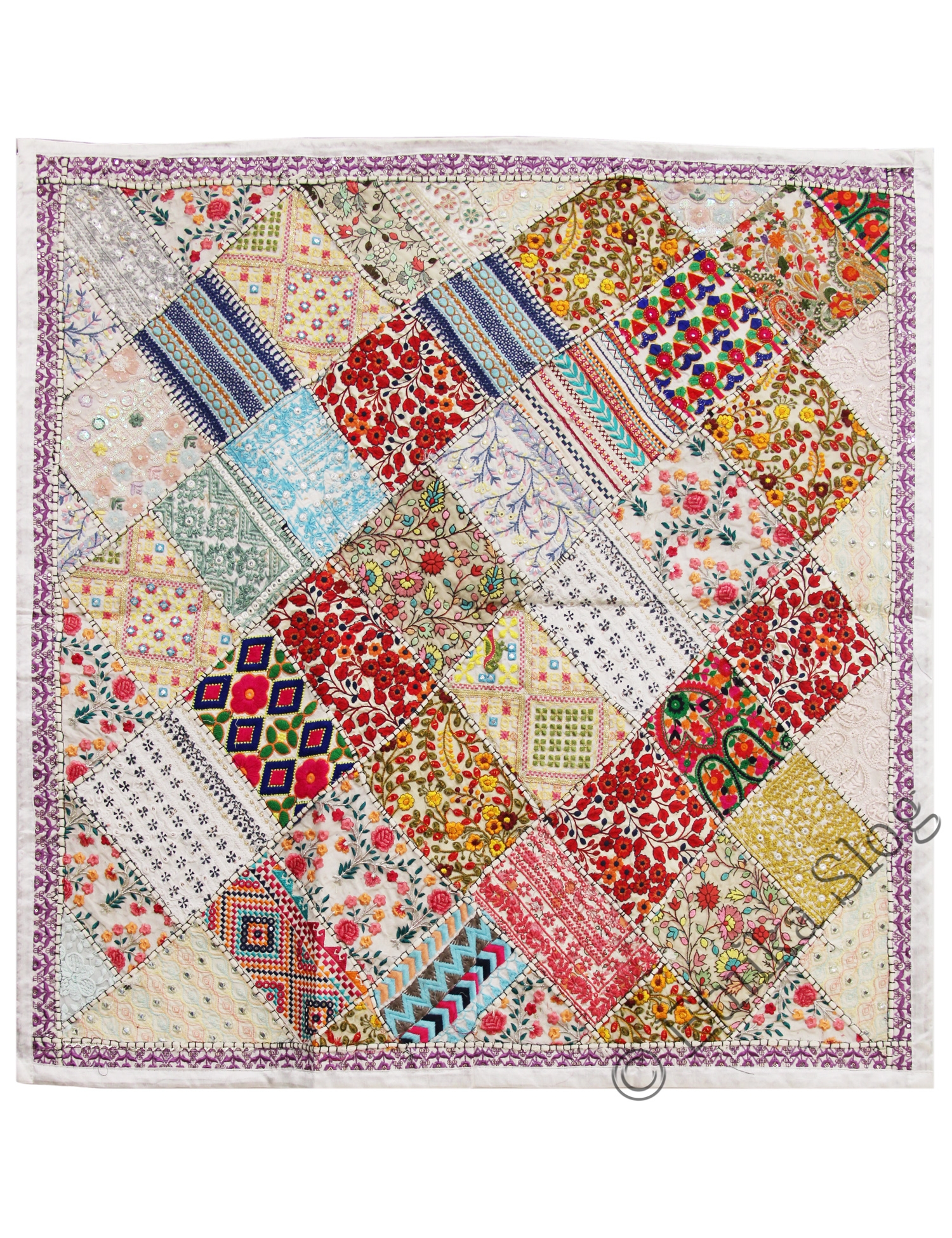 ARAZZO QUADRATO GRANDE COTONE PATCHWORK SARI PERLI ARAZZO QUADRATO GRANDE COTONE PATCHWORK SARI PERLI