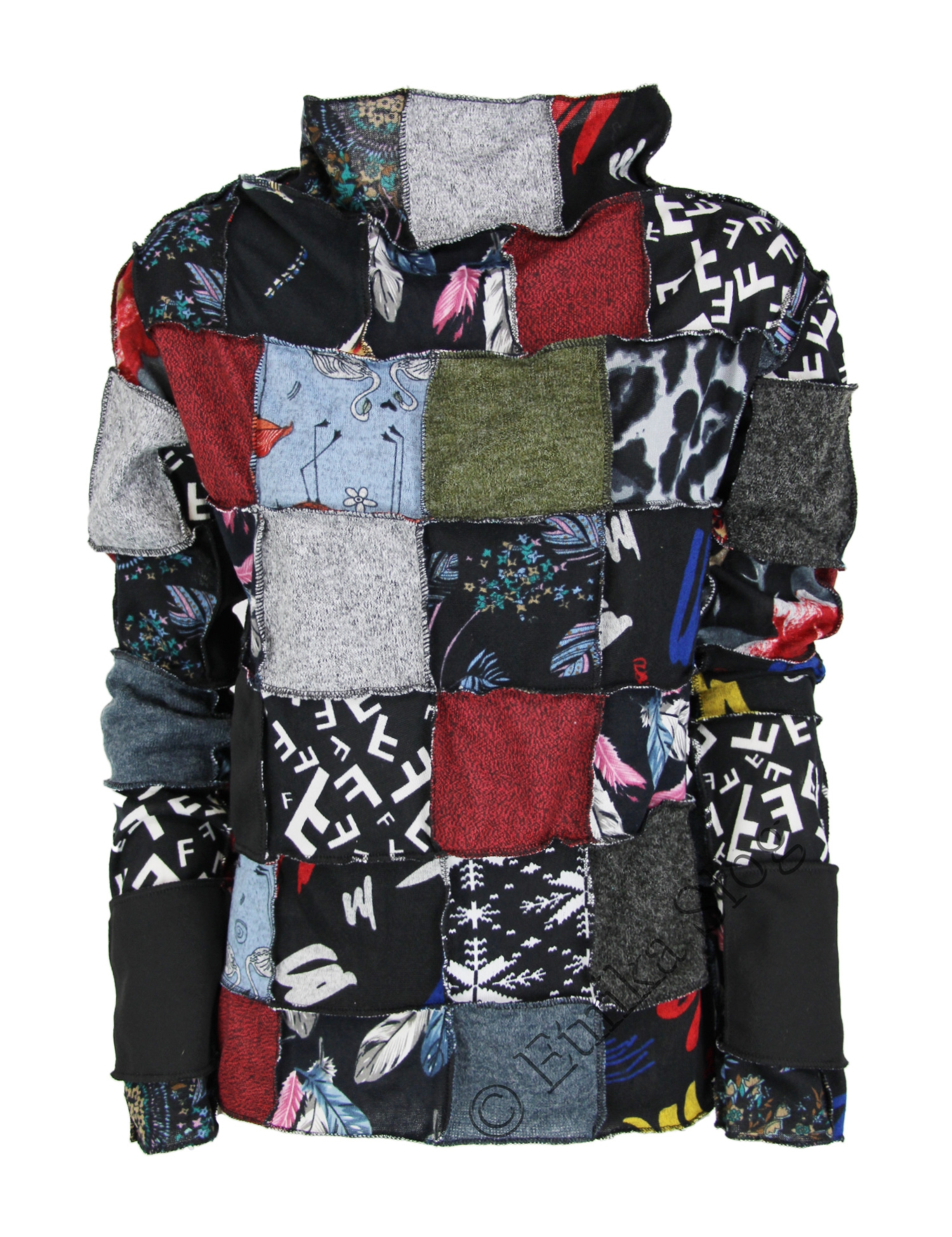 MAGLIA MANICHE LUNGHE E COLLO ALTO.PATCHWORK MAGLIA MANICHE LUNGHE E COLLO ALTO.PATCHWORK
