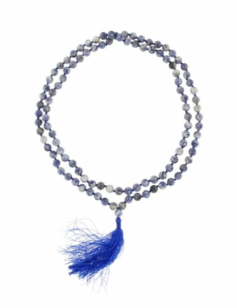 COLLANA MALA IN SODALITE&nbsp;CON FIOCCO COTONE BIANCO