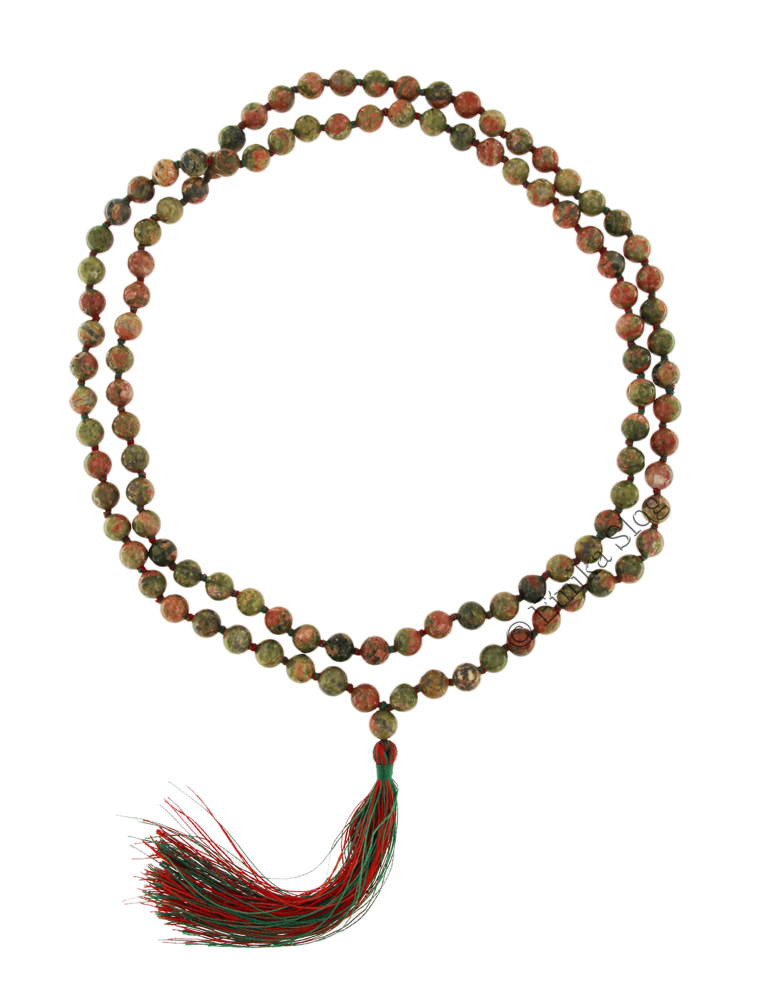 COLLANA MALA IN UNAKITE CON FIOCCO COTONE VERDE RO COLLANA MALA IN UNAKITE CON FIOCCO COTONE VERDE RO