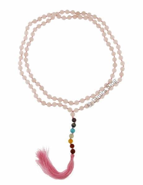 COLLANA MALA IN&nbsp;QUARZO ROSA CON PENDENTE 7 PIETRE