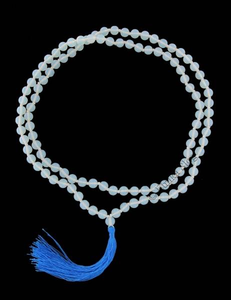 COLLANA MALA IN&nbsp;OPALITE CON FIOCCO COTONE&nbsp;CELESTE&nbsp;