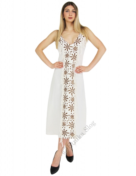 VESTITO LUNGO&nbsp;IN 100% COTONE&nbsp;ORGANICO GREZZO A RET