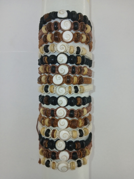 BRACCIALETTO IN&nbsp;COTONE/CUOIO E MATERIALI MISTI CON