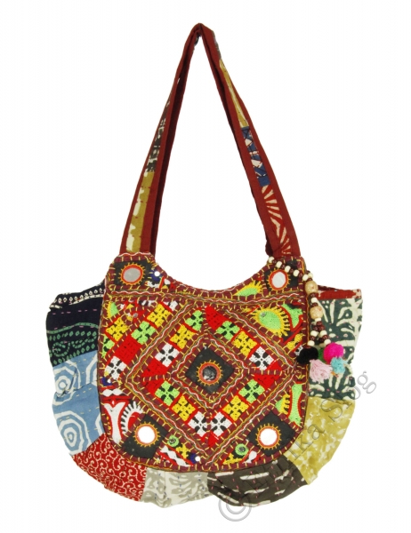 BORSE DA SPALLA BORSA DA SPALLA ROTONDA IN COTONE PACTHWORK E SARI - com Etnika Slog d.o.o.