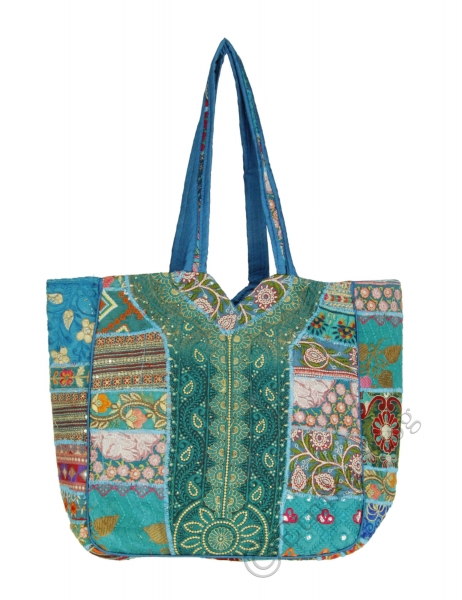 BORSA DA SPALLA IN COTONE PATCHWORK SARI, FODERATA