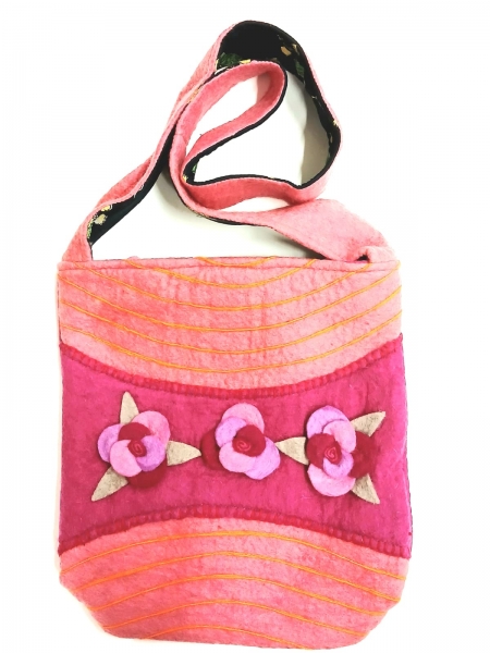 BORSA IN LANA COTTA&nbsp;CON FIOREI APPLICATI.MIS