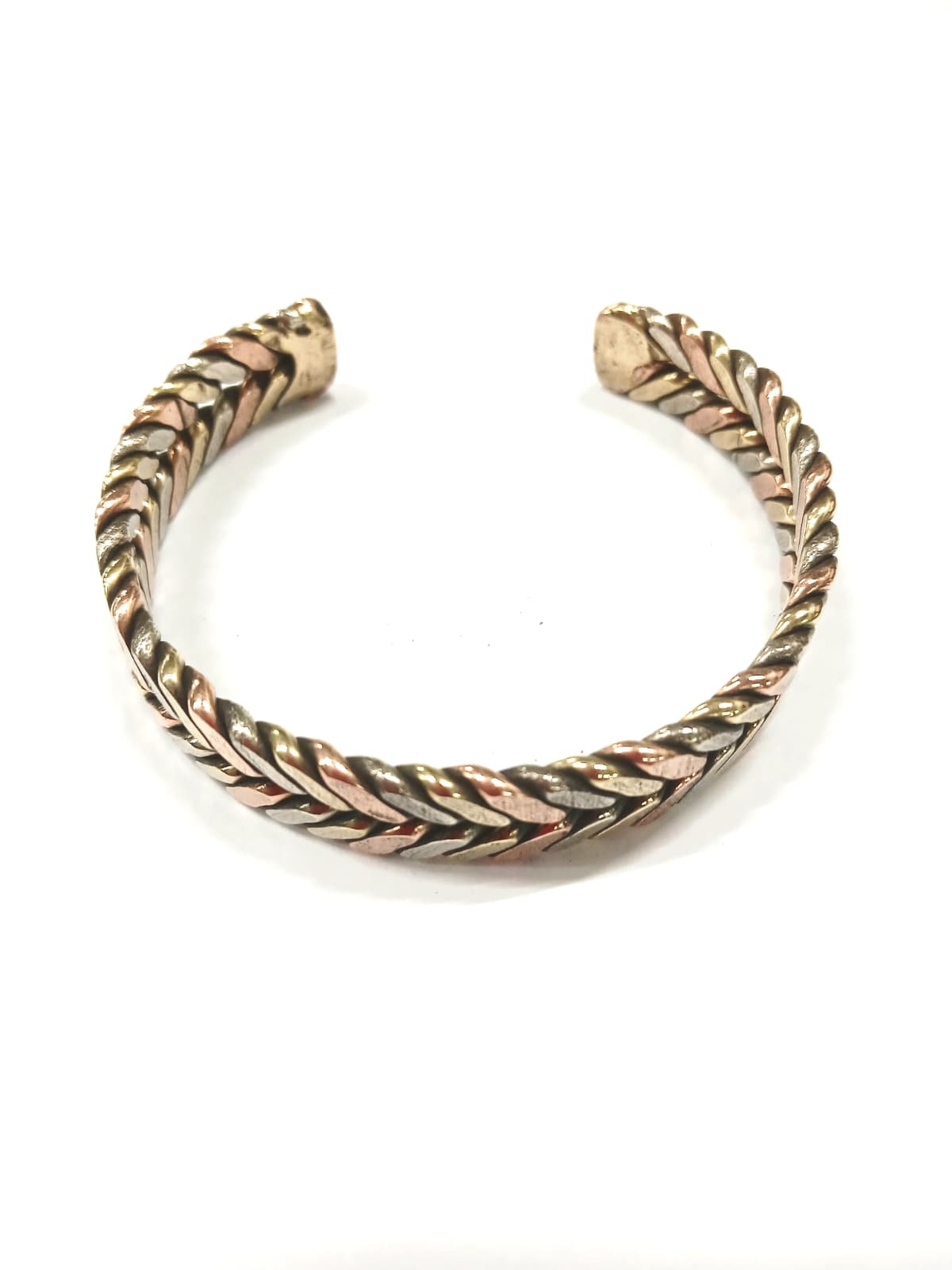 BRACCIALE APERTO IN RAME, OTTONE E METALLO INTRECC BRACCIALE APERTO IN RAME, OTTONE E METALLO INTRECC