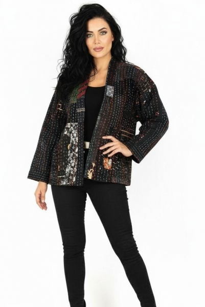 GIACCA&nbsp;KANTHA&nbsp;TRAPUNTATA A MANO, MODELLO CORTO, PA