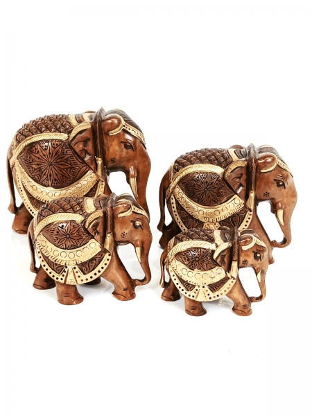 SET DI 4 ELEFANTI IN LEGNO INTAGLIATO E COLORATO&nbsp;